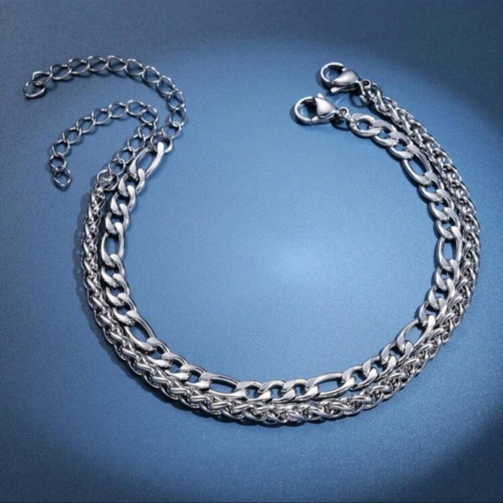 2pcs Set Simple Stainless Steel Bracelet For Men And Women Vacation Gift - Picture 2 of 5